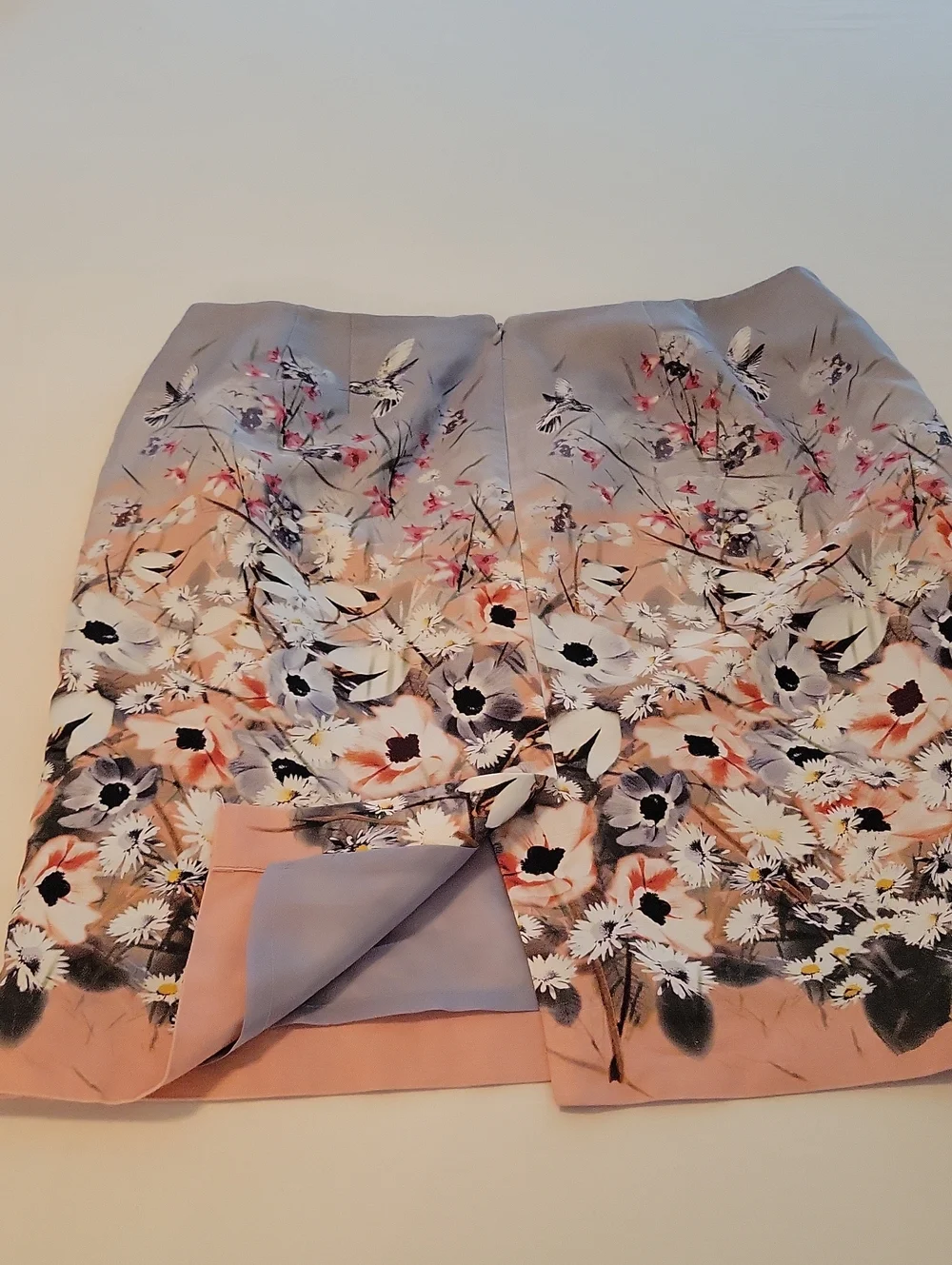 Talbots Floral Ombre A-Line Petite Skirt in Floral Peach and White SZ 14P